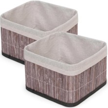 Khi-Zai Bambu Çok Amaçlı Saklama Kutusu Düzenleyici Kare Organizer, Dekoratif Bambu Düzenleyici Gri (20X20X13CM) (2 Adet)