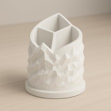Khi-Zai Spiral Dağ Temalı 3 Bölmeli Kalemlik, Çap: 11 cm Yükseklik: 13 Cm, Kalem Kutusu, Yüksek Kalite 3D Baskı, Çevre Dostu Pla Hammadde (Beyaz)