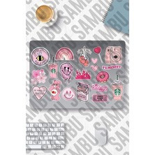 Khi-Zai Pink Aesthetic Temalı Sticker Etiket Seti 3 - Pembe Sticker - Laptop Notebook Telefon