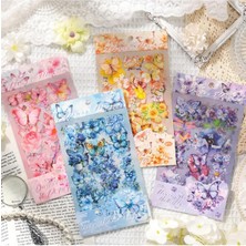 Khi-Zai Kolbi Craft 4 Sayfa 60 Adet Şeffaf Pembe Kelebek Çiçek Sticker Bullet Journal Scrapbook Laptop Ajanda Planlayıcı