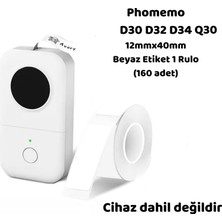 Khi-Zai Phomemo (1 Rulo) 12X40MM/160ADET Beyaz Etiket D30/Q30