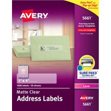 Khi-Zai Mat Şeffaf Adres Etiketleri, Emin Besleme Teknolojisi, Lazer, 1 Inç x 4 Inç, 1000 Etiket (5661)