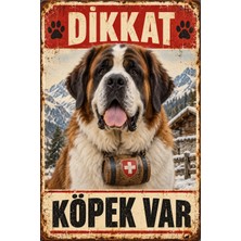Lucena Saint Bernard Dikkat Köpek Var Retro Metal Tabela Dekoratif Uyarı Levhası 15X20 cm