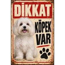Lucena Malta Terrier Dikkat Köpek Var Metal Tabela | Maltese Retro Dekoratif Uyarı Levhası 15X20 cm