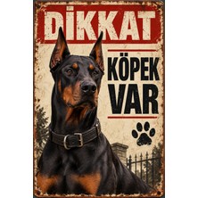 Lucena Doberman Dikkat Köpek Var Metal Tabela Retro Dekoratif Uyarı Levhası 15X20 cm
