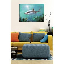 Store Büyük Beyaz Köpek Balığı Dekoratif Kanvas Tablo. Duvar Panosu, Dekoratif, Canlı, Deniz, Gemi, Yelkenli, Balık, Denizcilik, Manzara, Doğa, Atatürk Tabloları (50X35)