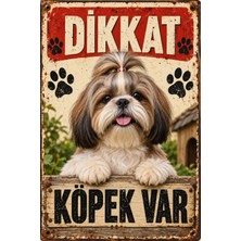Lucena Shih Tzu Dikkat Köpek Var Metal Tabela – Retro Dekoratif Köpek Uyarı Levhası 15X20 cm