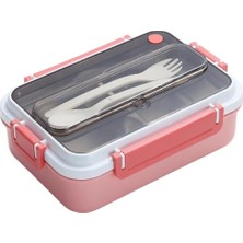 Store Vagonlife Bento 1000ML Lunchbox Tek Katlı 3 Bölmeli Çelik Sefer Tası Yemek Kutusu (Pembe)