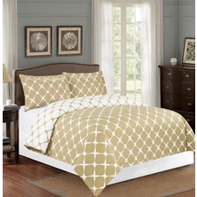 Store 1500 Iplik Sayısı 3 Parça Milano Kafes Desenli 2 Ton Baskılı Ters Çevrilebilir Yorgan Kılıfı Seti, Yastık Kılıfı, Tam/kraliçe, Krem
