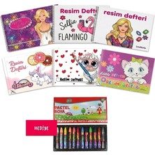 Store Çınar Defter 6 Adet Küçük Boy 20 Yaprak Perforajlı Resim Defteri Kızlar Için Özel Karışık Figürlü Kapaklı Pastel Boya Hediyeli
