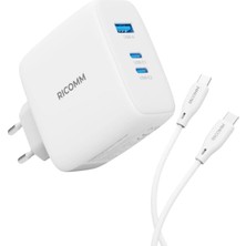 Aydogan's 140W Gan 3 Portlu Usb-C + Usb-A Şarj Aleti Qc5.0 Pd3.1 Iphone, Ipad, Samsung, Xiaomi, Notebook, Macbook Air Uyumlu Hızlı Şarj Cihazı + 2 Metre Type-C Kablosu