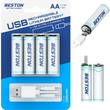 Aydogan's 4'lü Şarj Edilebilir Aa Lityum Pil | 1.5V 500MAH 2200MWH, Usb-C Şarjlı, 1000+ Döngü, Sabit Voltaj Çıkışlı, Mikrofon, Oyuncak ve Küçük Cihazlar Için, 2AC-06