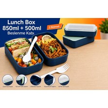 Store Dordoi Astrallife 2 Katlı Beslenme Kabı 850 ml + 500 ml Bölmeli Lunch Box Çatal Kaşık Seti Mavi Renk