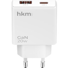 Aydogan's Extra Slım Gan 20W Usb-A ve Type-C Çift Portlu Hızlı Şarj Aleti, Ultra Ince Güç Adaptörü, Beyaz