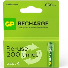 Aydogan's Batteries Recharge 650 Aaa Ince Kalem Ni-Mh Şarjlı Pil, 1.2 Volt, 4’lü Kart Ekonomik Seri