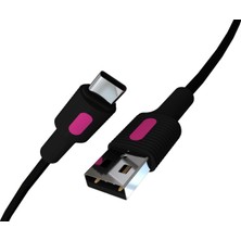 Aydogan's Coral USB A-C Hızlı Şarj Kablosu, Siyah Kablo, Fuşya/siyah Uçlar (120 Cm)