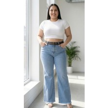 Zanessi Fashion Büyük Beden Toparlayıcı Kemerli Bol Paça Denim Kadın Pantolon