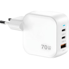 Aydogan's 70W Hızlı Şarj Adaptörü, 3 Port (2x Usb-C + Usb-A), Akıllı Çip Korumalı, Macbook Uyumlu