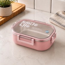 Store 304 Paslanmaz Çelik Bölmeli Beslenme Kabı, Sızdırmaz Kapaklı (Pembe)