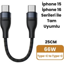 Aydogan's Super Şarj 5A 66W Type-C Şarj Kablosu Kısa Type-C Powerbank Şarj Kablosu Örgü Kopmaz Kablo