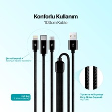 Aydogan's Alumicable Trio Şarj Kablosu 1mt. Type-C, Lightning, Micro USB