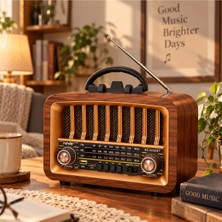 Nns Radyo Ahşap Retro Orta Boy Bluetooth Bağlantılı Usb/tf Şarjlı