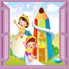 Çocuk ve Bebek Odası Pencere Posteri Duvar Kağıdı, Kaydırak