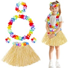 Midas Toptan Yetişkin Çocuk Hawaii Parti Seti - 40 cm Naturel Etek + Çiçek Aksesuarlar (5 Parça) BX40 Midas