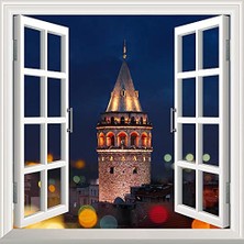 Galata Kulesi Akşam Desenli Yapışkanlı Pencere Posteri Duvar Kağıdı Sticker