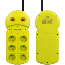 Aydogan's Parcbeny 22499 970USB Vea Serisi 6'lı 1.5 Metre 2 USB Li Grup Priz 2 Adet Açma Kapama Tuşlu Akım Korumalı Priz