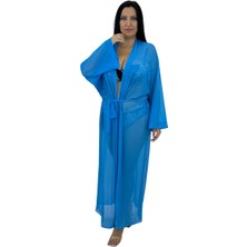 Pierre Cardin Büyük Beden Uzun Kollu Belden Bağcıklı Tül Kadın Kaftan Pareo