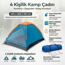Aydogan's 4 Kişilik Kamp Çadırı Manuel Kurulum Düz Kapılı Outdoor Dayanıklı Kamp Doğa Çadırı 200 x 200 x 110 cm