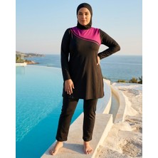 Pierre Cardin Büyük Beden Sıfır Yaka Düz Paça İç Giyimli Çift Boneli Kadın Tesettür Mayo