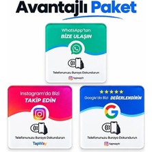 3’lü Nfc Kart Avantajlı Paket – 1 Instagram Takip + 1 Google Değerlendirme Kartı + 1 Wp Kartı 9x9 cm Şeffaf Pleksi