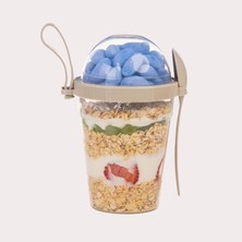 Aydogan's 600 ml Grano Müsli Kabı Kaşıklı Hazneli Meyveli Yoğurt Kabı Piknik Iş Atıştırmalık Gevrek Diyet Tutamaçlı Müsli Granola Süt Bardağı Gıda Saklama Kabı (1, Krem)