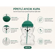 Aydogan's 580 ml Ayıcık Desenli Cam Bardak Pipetli Silikon Kapaklı Soğuk Kahve Bardağı Şeffaf Cam Kupa Sevimli Ayıcık Bardak Bubble Tea Smoothie Milkshake Meyve Suyu Içecek Bardağı Çocuk ve Yetişkin