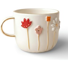 Aydogan's Dearmoon House El Yapımı Seramik Mug, 24 Karat Gerçek Altın Bezemeli, Çiçek Desenli, Atlı Karınca Kutulu, Hediye Seti, Lüks Kupa