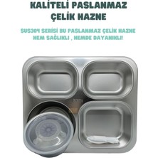 Aydogan's Vagonlife Bento 1200ML Lunchbox Tek Katlı 4 Bölmeli ve Kaseli Çelik Sefer Tası Yemek Kutusu (Gri)