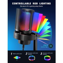 Aydogan's USB Mikrofonu, Ampligame Oyun Bilgisayarı Masaüstü Kondansatör, Rgb Mikrofon, Mac/bilgisayar/ps4/ps5'te Youtube, Sessiz Düğmeli, Mikrofon Kazancı, Pop Filtresi, Şok Montajı, Kulaklık Jakı-A8