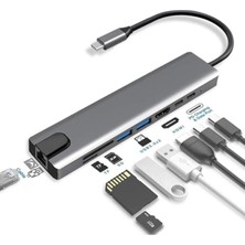 Aydogan's Type-C Hub Dönüştürücü Çevirici Çoklayıcı USB Hdmı Micro Sd 8 Girişli