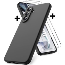 M.TK Moveteck Samsung Galaxy S26 Fe Uyumlu Kılıf Kamera Korumalı Renkli Yumuşak Mat Silikon + 9h Ekran Koruyucu Cam Set 2in1