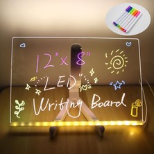 Aydogan's LED Işıklı Akrilik Yazı Tahtası – 20X20 cm Şeffaf Masaüstü Not Panosu, USB Bağlantılı, 7 Renkli Kalem ve Stand Dahil, Çocuklar Için Eğlenceli Yazı Tahtası, Masa Dekoratif Ledli Işık Panosu (20X30 Cm)