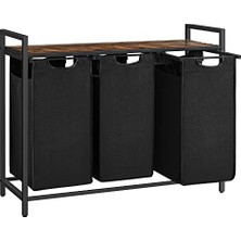 Çamaşır Sepeti, 3 Bölmeli Çamaşır Sepeti, Çıkarılabilir Çamaşır Torbaları, Çamaşır Sıralayıcı, Raf, Metal Çerçeve, 3 x 38L, 92,5 x 33 x 72 Cm, Rustik Kahverengi ve Siyah BLH301B01