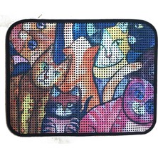 Desenli Elekli Kedi Tuvalet Önü Paspası 60X45 Cm, Kedi Suratları