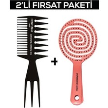 Profesyonel Antistatik Karbon Tarak 034 + 3 Boyutlu Açma Tarama Tarak Saç Fırçası 2'li Set Pembe