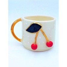 Aydogan's Kiraz Kabartmalı Mug, 24 Ayar Gerçek Altın Dekorlu, El Yapımı, Hediyelik Mug, 270 ml