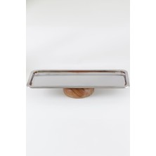 Aydogan's Ahşap Ayaklı Metal Servis Tabağı - 33 cm
