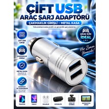 Çift USB Araç Şarj Adaptörü Çakmaklık Girişli Metal Kasa Oto Şarj Cihazı