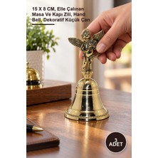 Yenilig 3 Adet Pirinç El Çanı – 15 x 8 Cm, Elle Çalınan Masa ve Kapı Zili, Hand Bell, Dekoratif Küçük Çan