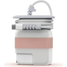Düzenleyici; MacBook Şarj Aleti Kılıfı Pvc Sert Kapak + Kablo | 29W A1540,30W A1882,35W A2571 Usb-C Uyumlu | Adaptör Koruyucu Pembe